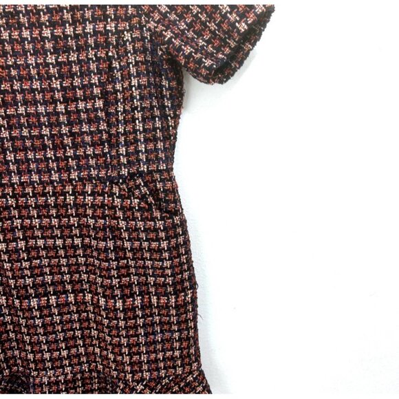 Pleione Red Blue Ruffle Tweed Short Sleeve Dress Size Sz L Price Preppy Academia - Picture 5 of 11